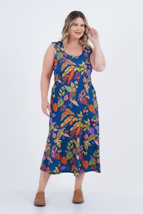 Vestido Plus Size Feminino Midi Horto