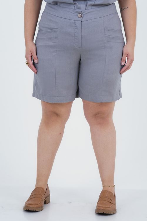 Bermuda Plus Size Feminino Linho Plissê
