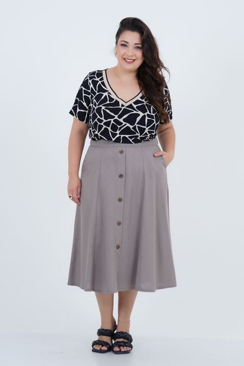 Blusa Plus Size Feminino Manga Curta Líquido
