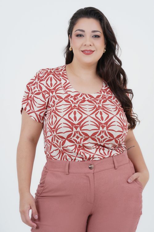 Blusa Plus Size Feminino Manga Curta Botanico