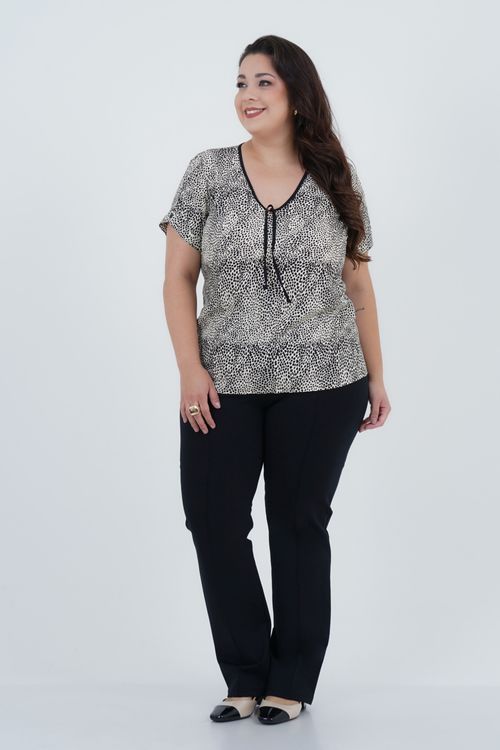 Blusa Plus Size Feminino Manga Curta Felino