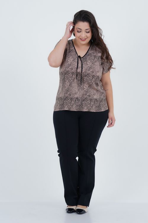 Blusa Plus Size Feminino Manga Curta Felino
