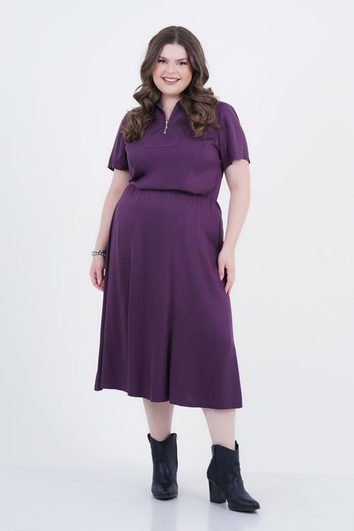 Vestido Plus Size Feminino Midi Delineado