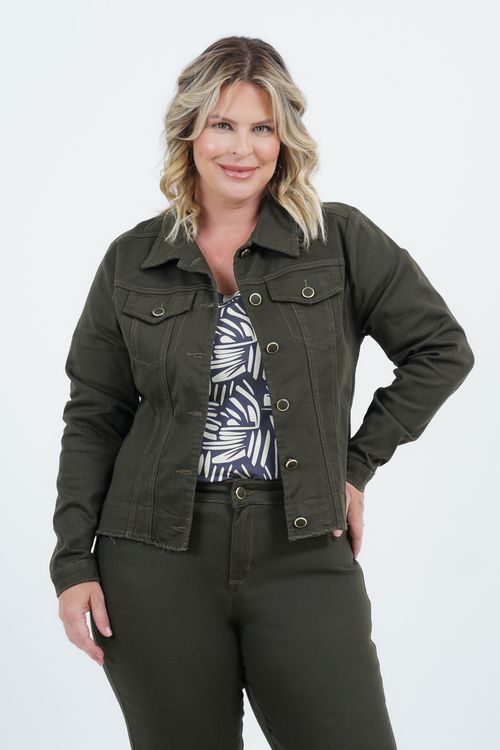 Jaqueta Plus Size Feminino Manga Longa Sarja Bosque