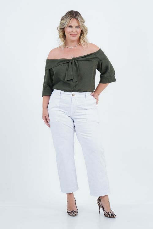 Calça Plus Size Feminino Cropped Sarja Caribe