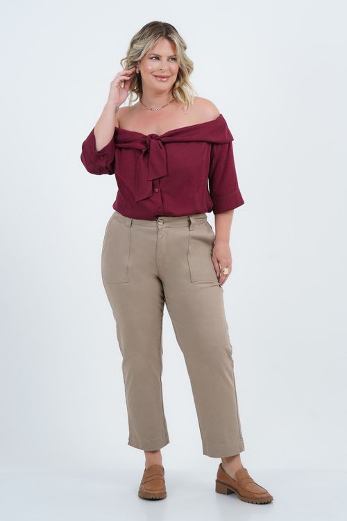 Calça Plus Size Feminino Cropped Sarja Caribe