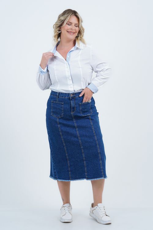 Camisa Plus Size Feminino Manga Longa Listrinha