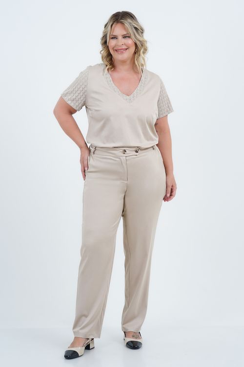 Calça Plus Size Feminino Reta Trama