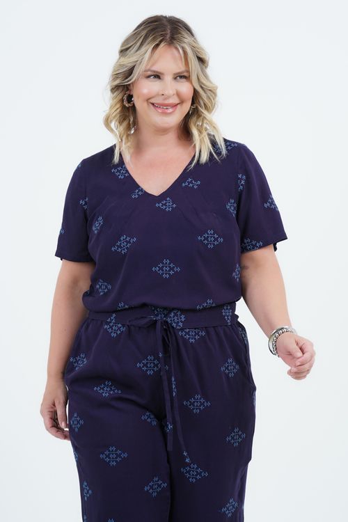 Blusa Plus Size Feminino Manga Curta Laise Conexão