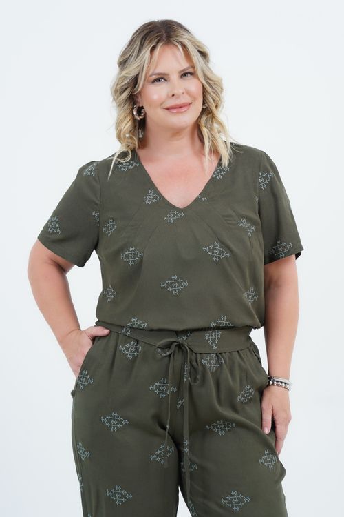 Blusa Plus Size Feminino Manga Curta Laise Conexão
