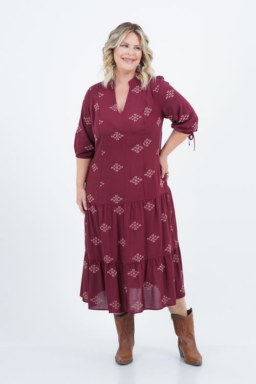 Vestido Plus Size Feminino Midi Laise Folk