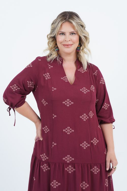 Vestido Plus Size Feminino Midi Laise Folk