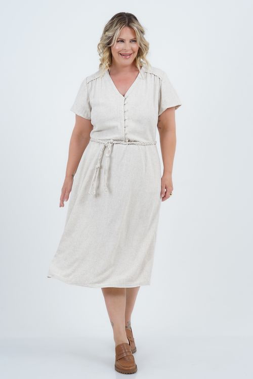 Vestido Plus Size Feminino Midi Linho Poema