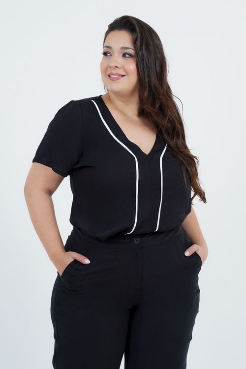 Blusa Plus Size Feminino Manga Curta Viés