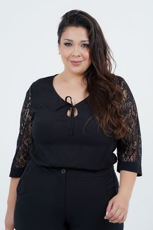 Blusa Plus Size Feminino Manga 3/4 Delicado