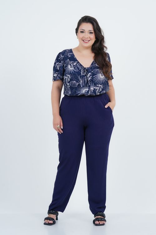 Blusa Plus Size Feminino Manga Curta Adorno
