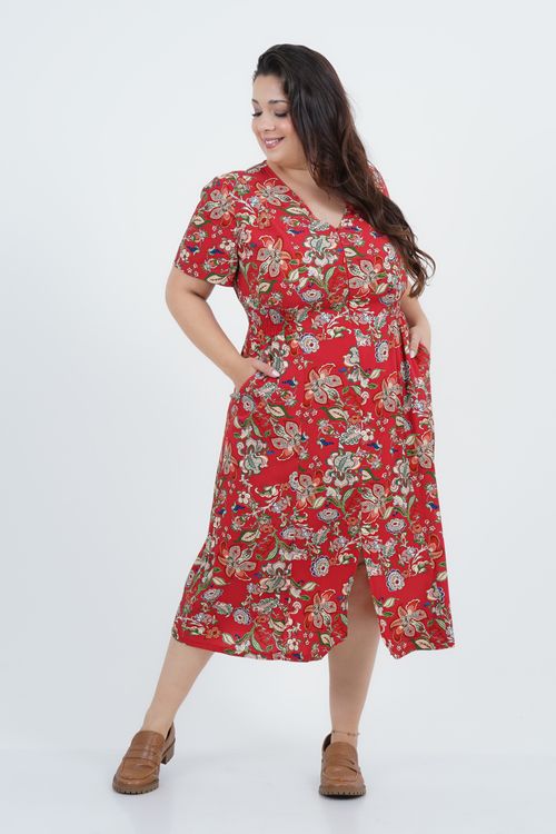 Vestido Plus Size Feminino Midi Oriente
