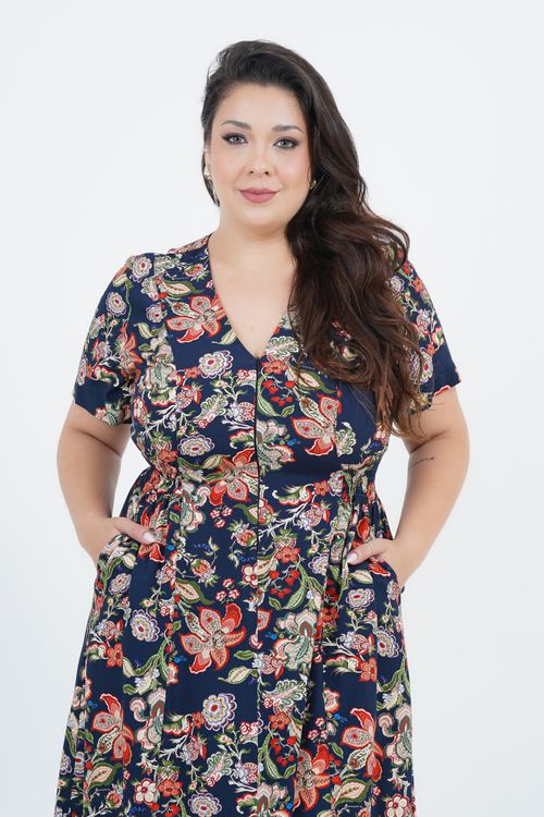 Vestido Plus Size Feminino Midi Oriente