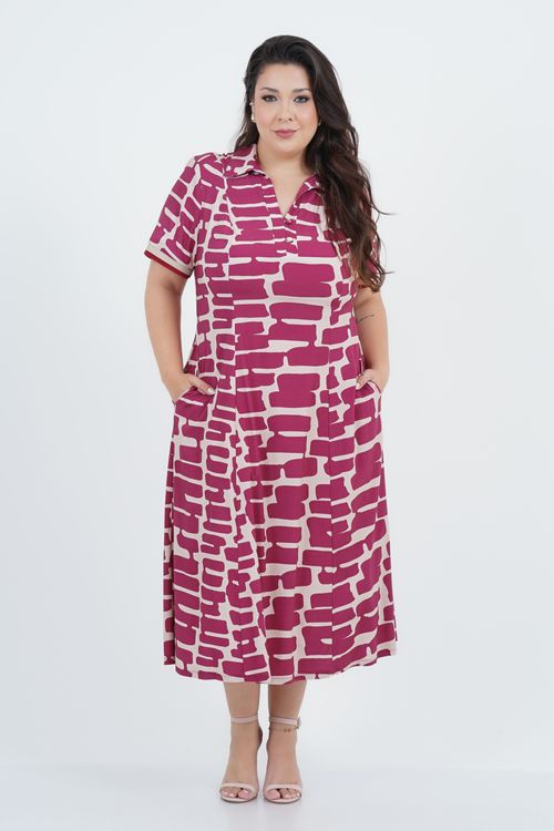 Vestido Plus Size Feminino Midi Pintura