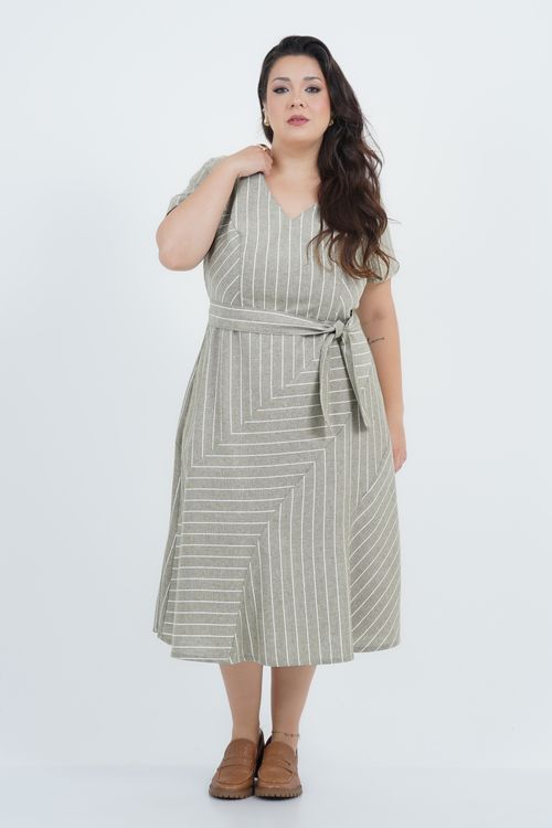 Vestido Plus Size Feminino Médio Linho Aurora