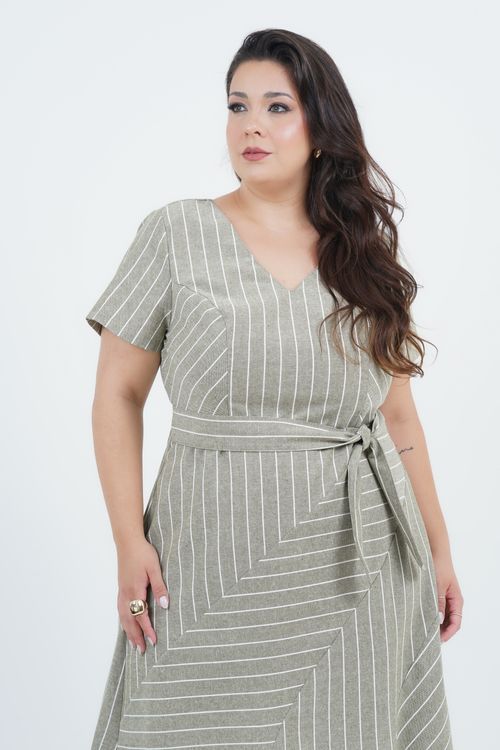 Vestido Plus Size Feminino Médio Linho Aurora