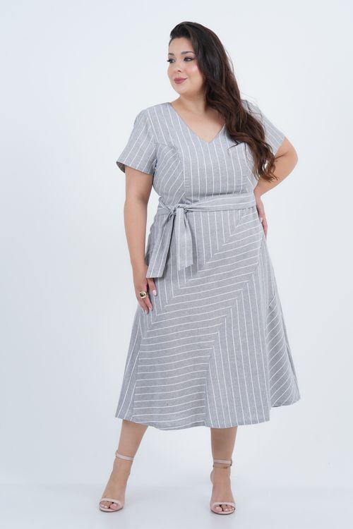 Vestido Plus Size Feminino Médio Linho Aurora