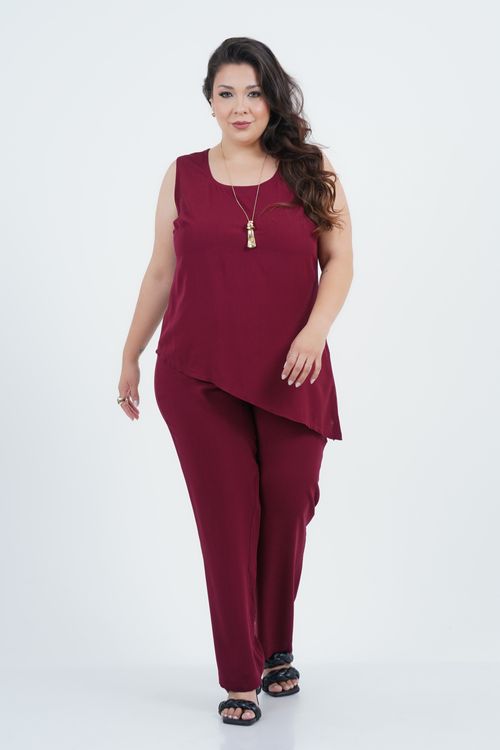 Calça Plus Size Feminino Reta Assimetria