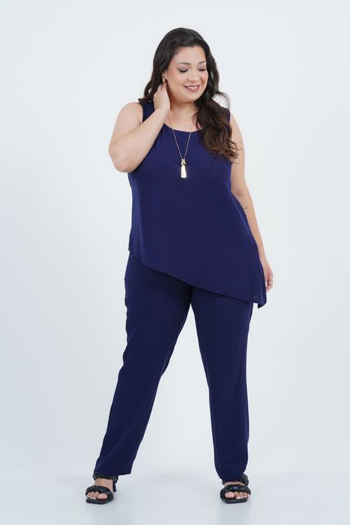 Calça Plus Size Feminino Reta Assimetria