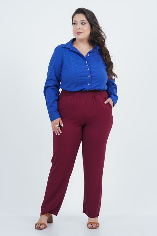 Camisa Plus Size Feminino Manga Longa Cordel