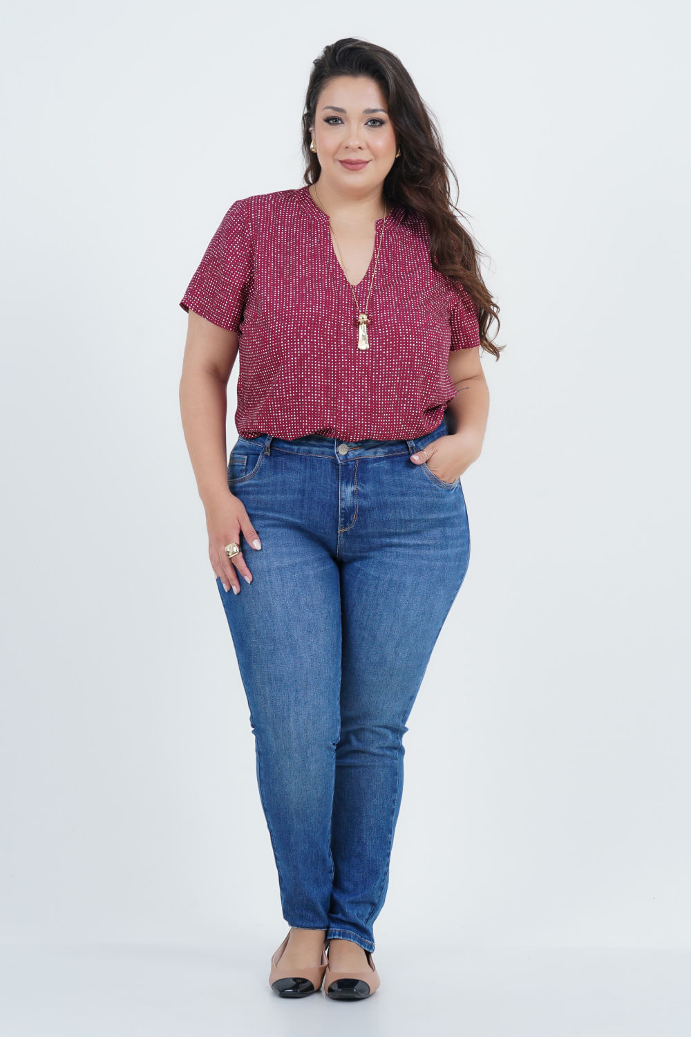 Blusa Plus Size Feminino Manga Curta Esferas