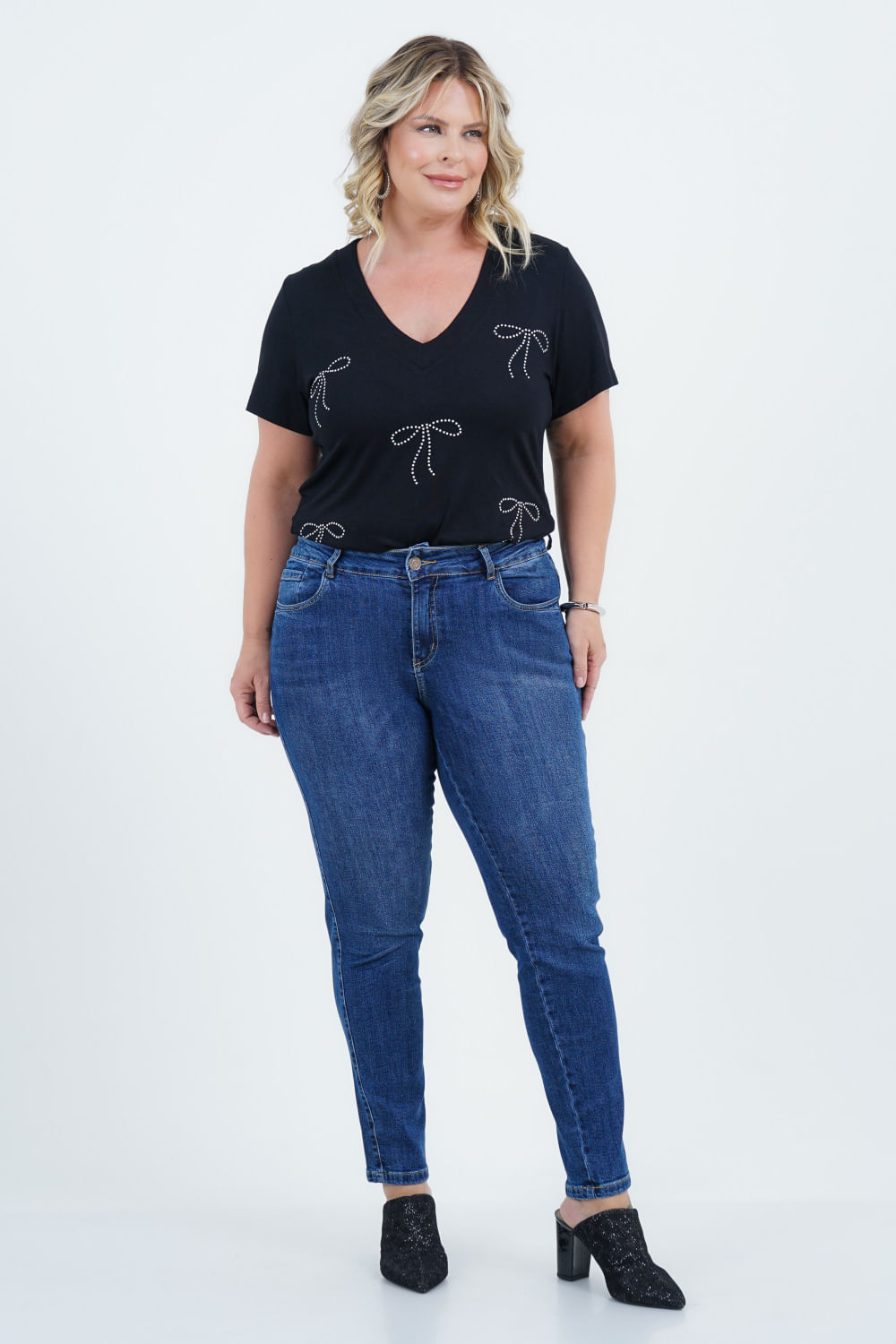 Blusa Plus Size Feminino Manga Curta Laços