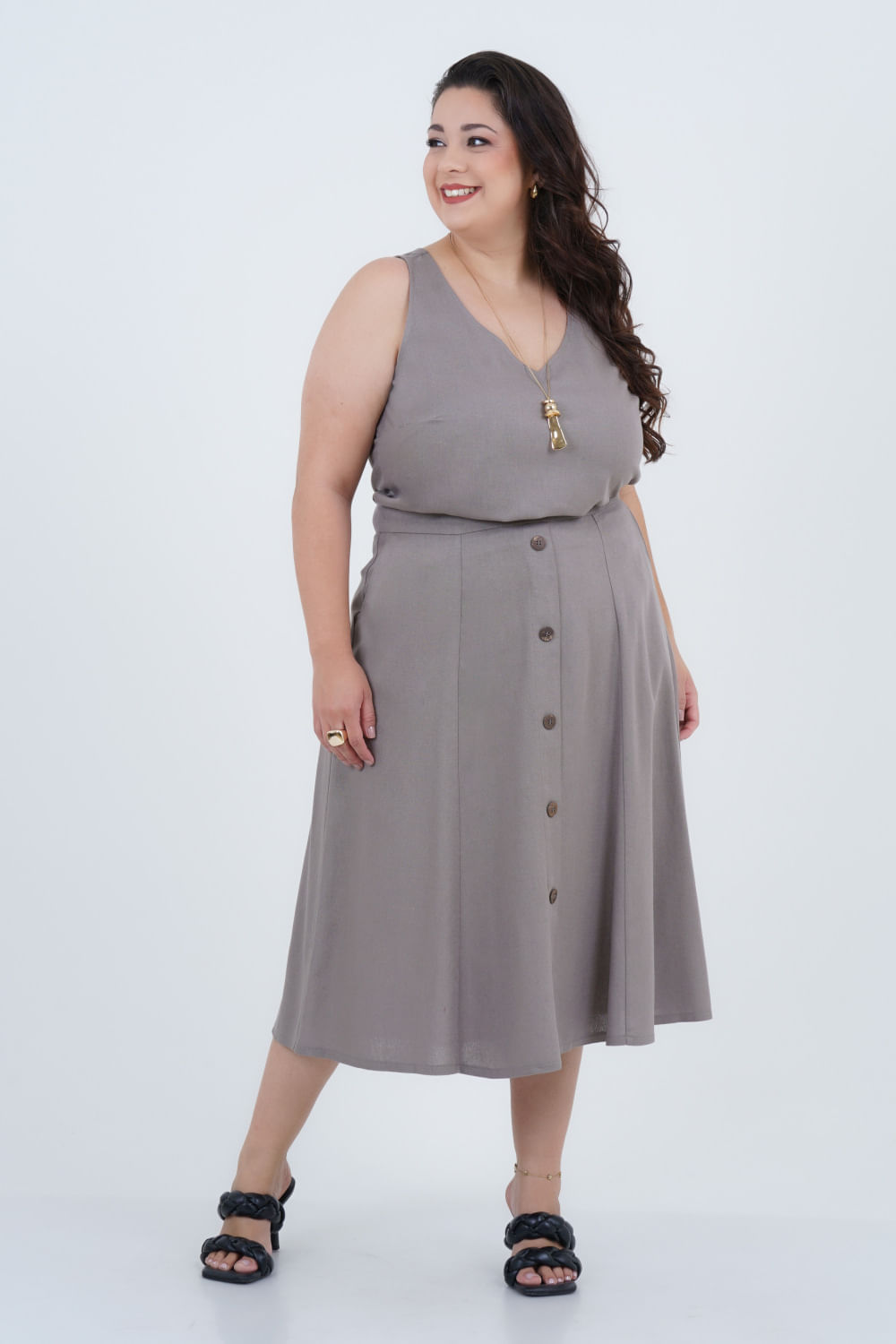 Saia Plus Size Feminino Midi Linho Alma