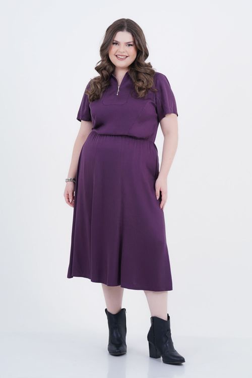 Vestido Plus Size Feminino Midi Delineado