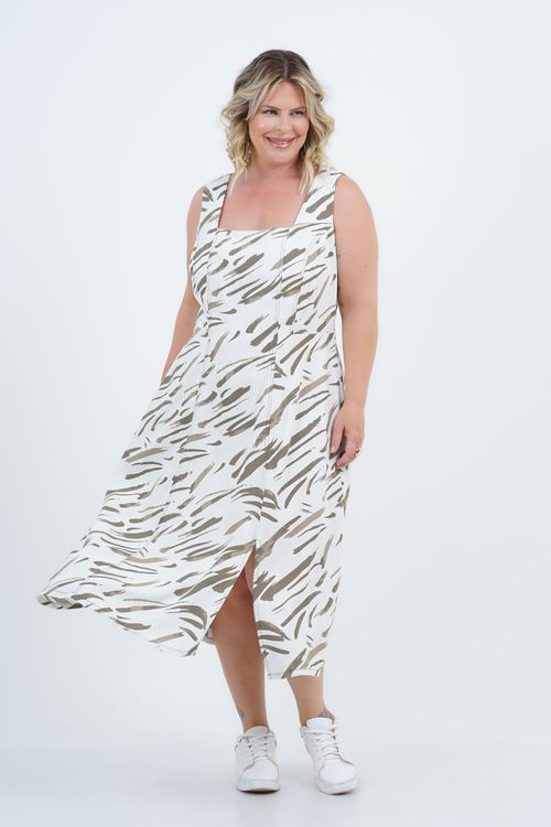 Vestido Plus Size Feminino Midi Linho Ventania