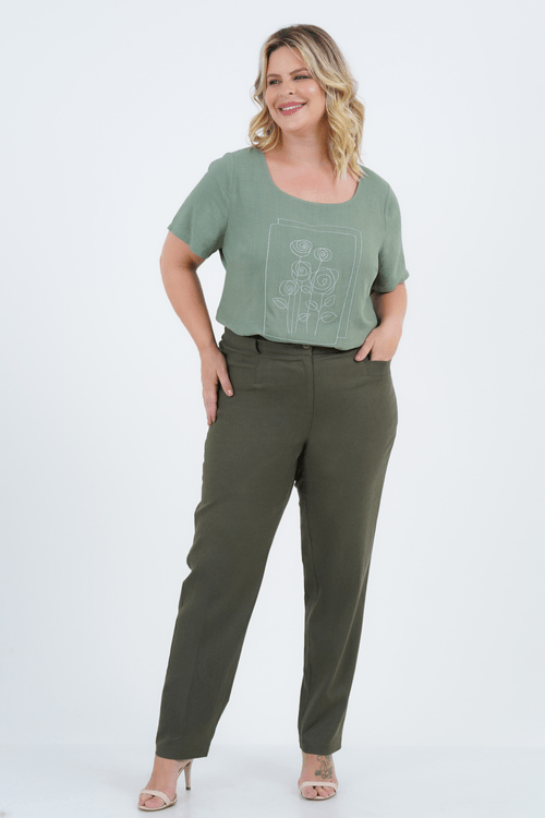 Blusa Plus Size Feminino Manga Curta Linho Fragrância