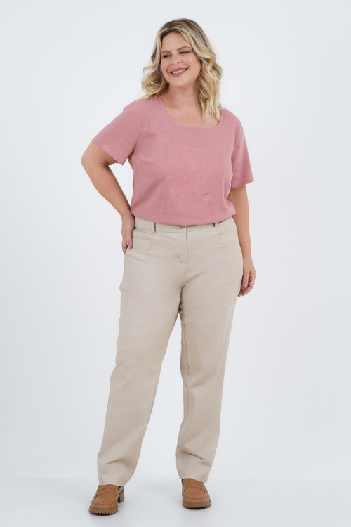 Blusa Plus Size Feminino Manga Curta Linho Fragrância