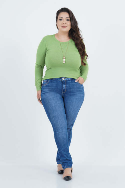 Blusa Plus Size Feminino Tricot Manga Longa Neve