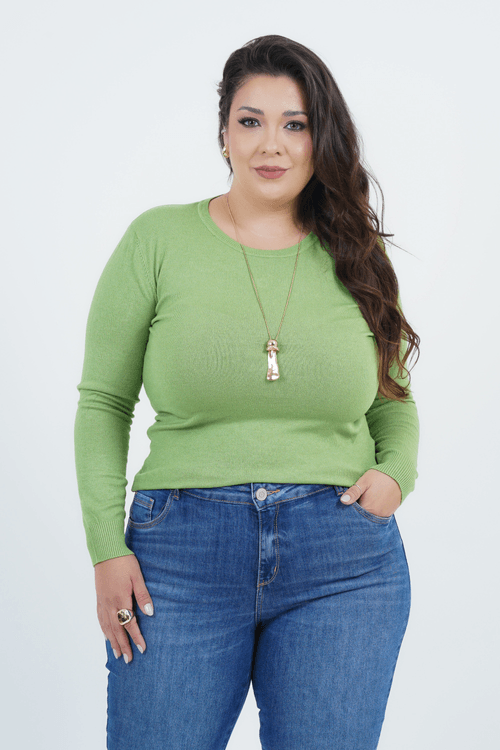 Blusa Plus Size Feminino Tricot Manga Longa Neve