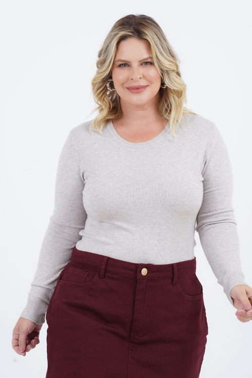 Blusa Plus Size Feminino Tricot Manga Longa Neve