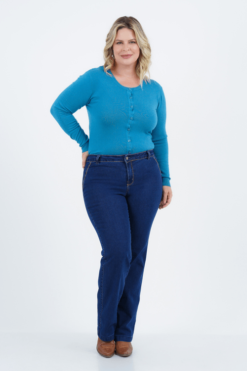 Cardigã Plus Size Feminino Tricot Manga Longa Glacial