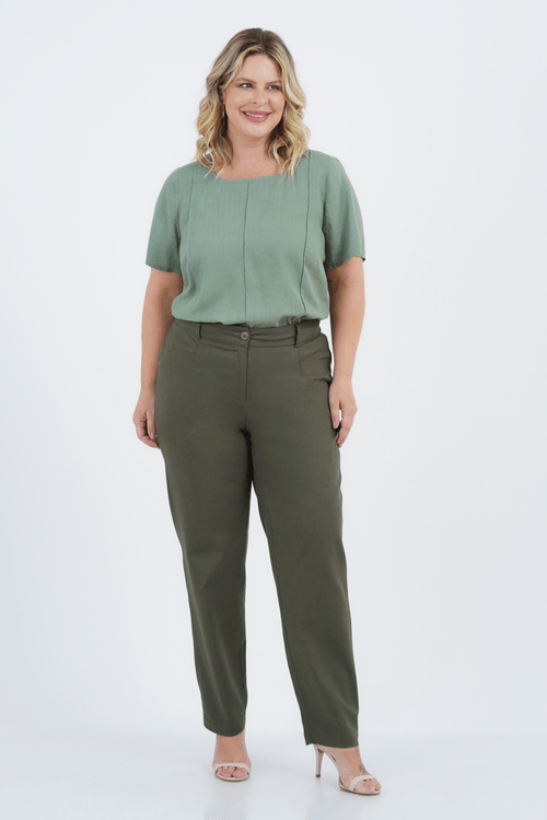 Blusa Plus Size Feminino Manga Curta Linho Murano