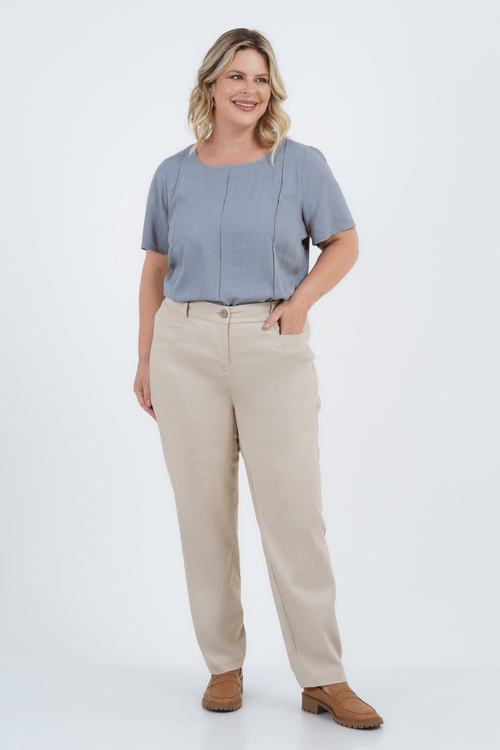 Blusa Plus Size Feminino Manga Curta Linho Murano