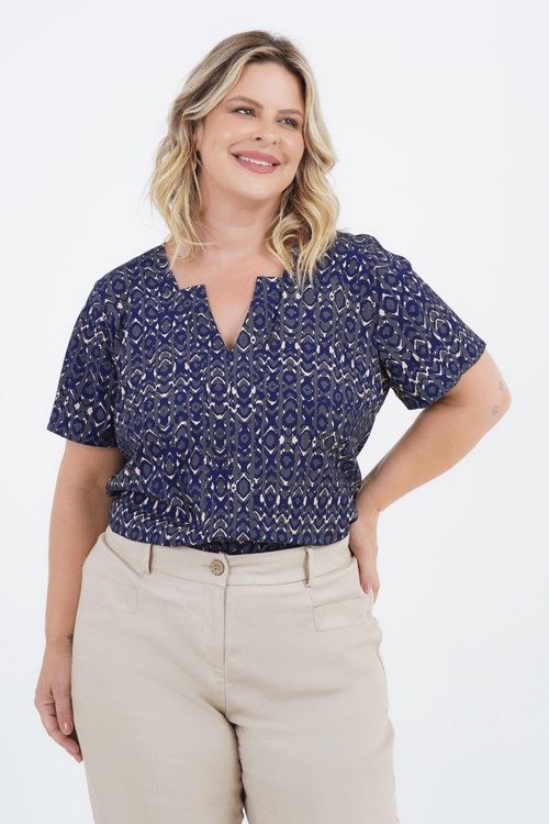 Blusa Plus Size Feminino Manga Curta Óptico