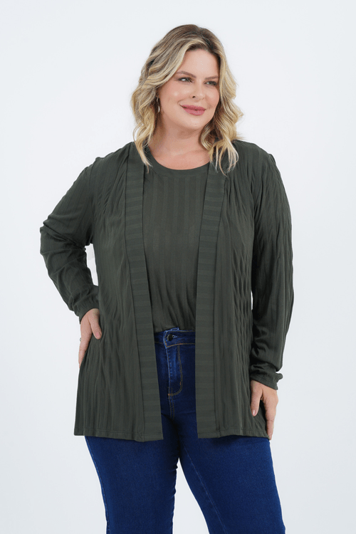 Cardigã Plus Size Feminino Manga Longa Calma
