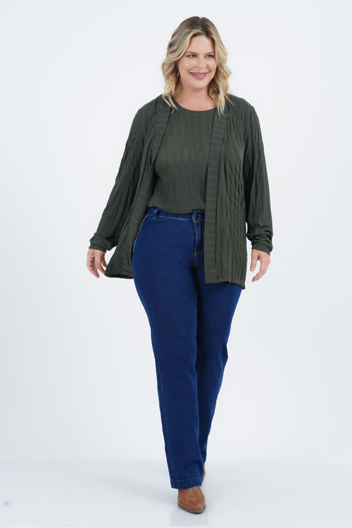 Cardigã Plus Size Feminino Manga Longa Calma