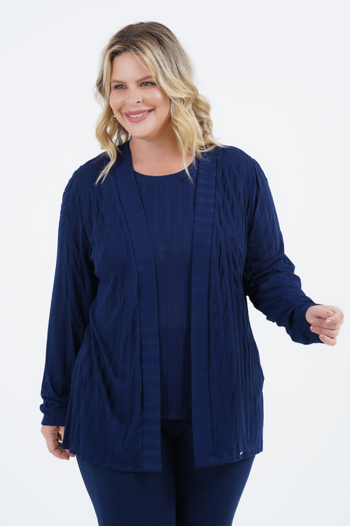 Cardigã Plus Size Feminino Manga Longa Calma