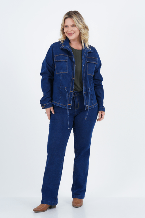 Jaqueta Parka Plus Size Feminino Manga Longa Jeans Juventude