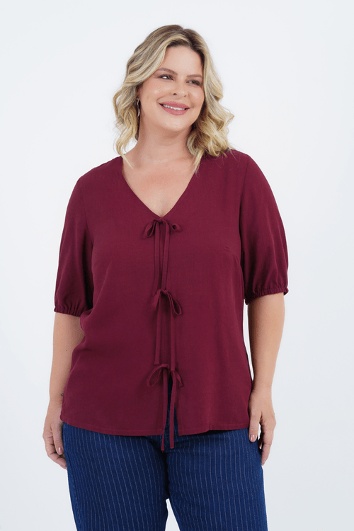 Blusa Plus Size Feminino Manga 3/4 Linho Apego