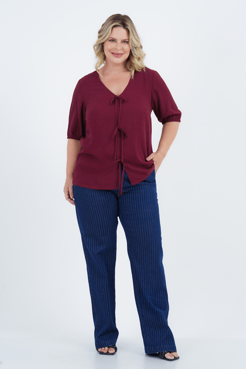 Blusa Plus Size Feminino Manga 3/4 Linho Apego