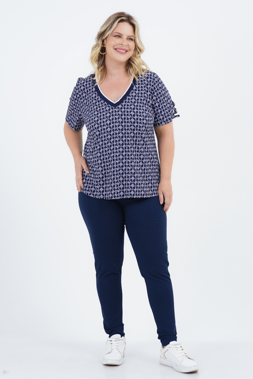 Blusa Plus Size Feminino Manga Curta Visual